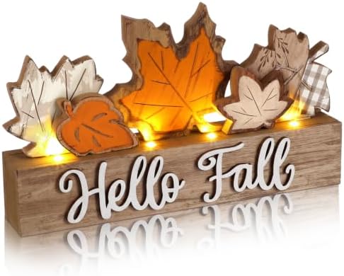 Chunful Lighted Fall Table Decor Wooden Maple Leaf Centerpiece by Chunful