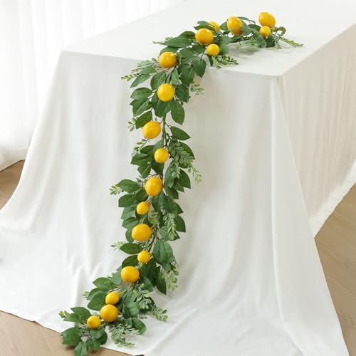 Mizii Artificial Lemon Garland 6FT Fake Fruit Lemons Garland Hanging Vines with Green Leaves Greenery Decorations for Kitchen Table Centerpieces Room Wall Party Wedding Birthday Decor (Lemon) by Mizii