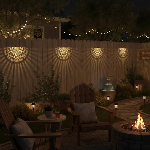 6Pk Solar Fence Lights Outdoor Wall Lights Mandala Solar Step Lights - Image 7