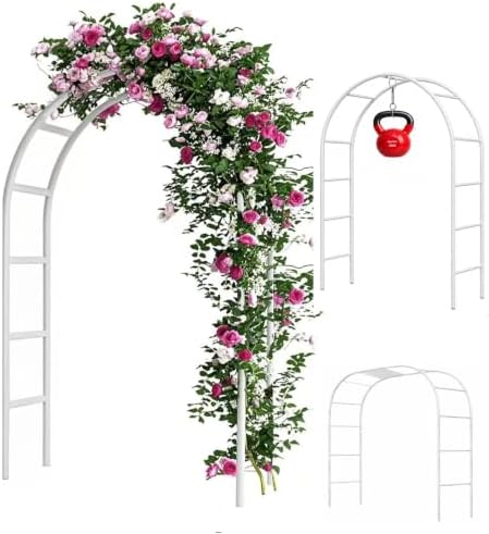 Adorox Metal Garden Arch Trellis for Climbing Plants 7.8ft Outdoor Arch Wedding Halloween Christmas Vine Trellis Pumpkin Archway Assemble Freely 2 Sizes White by ADOROX
