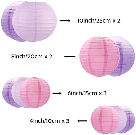 ZOOYOO 10Pcs Paper Lanterns,Pink Purple Round Hanging Tissue Paper Lanterns Decorations for Birthday,Wedding,Baby Shower,Theme Party Garden Home Decor - Image 2
