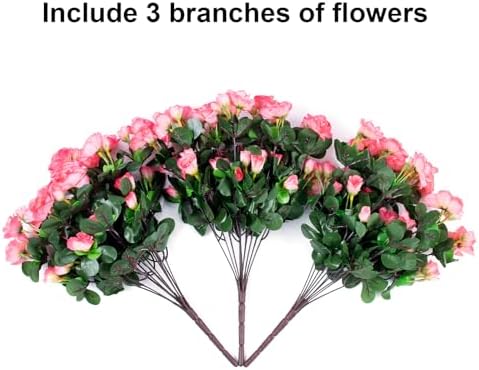 HyeFlora Artificial Faux Outdoor Flowers Plants for Spring Summer Decoration, Fake Silk Camellia UV Resistant Look Real for Planter Outside Front Door Porch Patio Balcony, 3 Large Bundles - Image 6