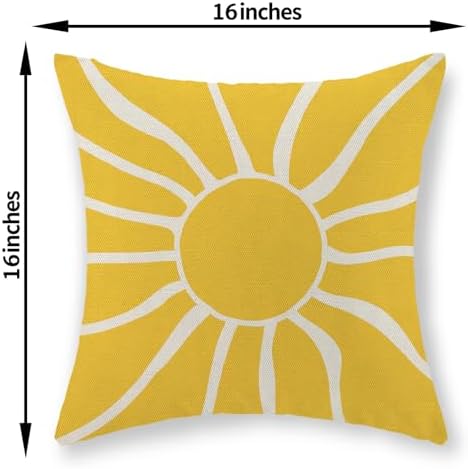 Summer Pillow Covers 16x16 Inch Set of 2, Yellow Sun Decorations Outdoor Throw Pillows Boho Summer Sunshine Sunrise Pillowcase Linen Decor Square Modern Farmhouse Cushion Case for Couch Sofa - Image 6