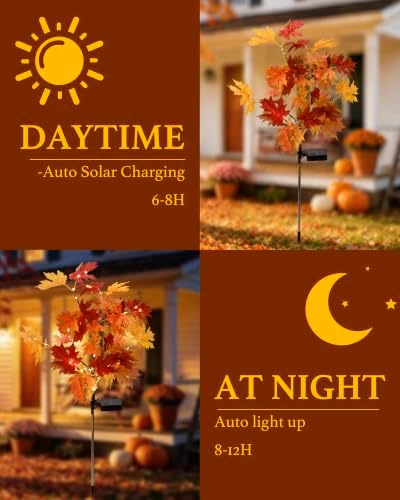 2 Pack Fall Solar Lights Outdoor Decorative, Maple Tree Solar Fall Decor - Image 4