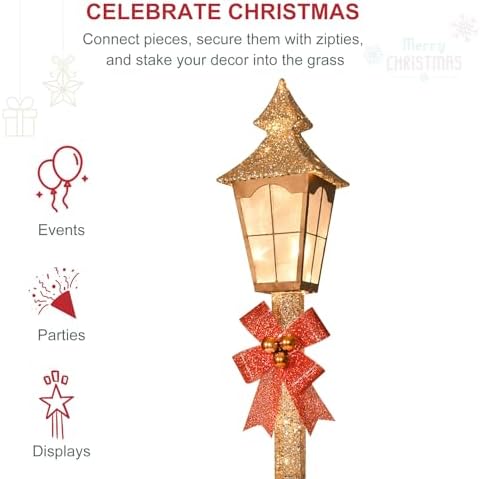 HOYECHI 5.2FT Christmas Decorations Outdoor Street Lamp, Lighted Streetlight with 55 Lights, Waterproof Yard Lawn Porch Patio Pathway, Xmas Holiday Garden Decor - Gold - Image 6