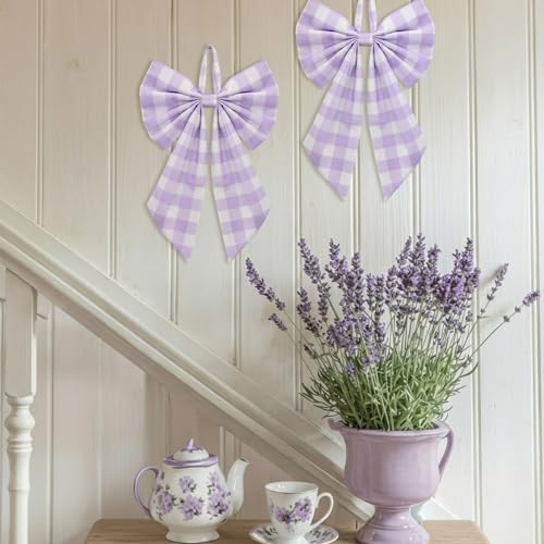 Suncalla 2 Pcs Purple Plaid Spring Easter Wreath Bows 18'' x 12'' - Image 5