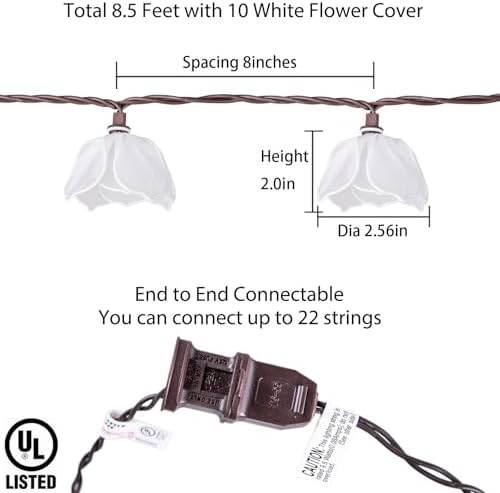 TWINKVILLA Decorative String Lights Plug in with 10 Bulbs, Flower Garland Fairy Lights Connectable Weatherproof Outdoor Indoor for Wedding Garden Pergola Bedroom Porch Floral Home Decor (White) - Image 4
