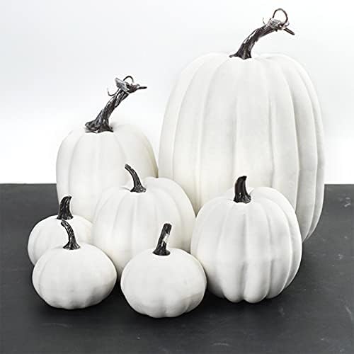 Halloween Autumn Harvest Festival 7 Artificial Pumpkins of Various Styles Decorate Rural Style Farmhouses Foam Pumpkins Thanksgiving Dinner Party Home Festival Autumn Decoration (White) - Image 4