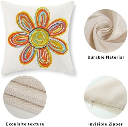 Summer Pillow Covers 18x18 Inch Set of 2 Watercolor Yellow Sun Flower Decorative Throw Pillows Boho Outdoor Sunshine Pillow Cases Linen Farmhouse Cushion Case Decorations for Home Bedroom - Image 7