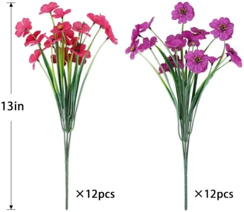 24PCS UV Resistant Artificial Flowers for Outdoors, Purple + Rosy - Image 6