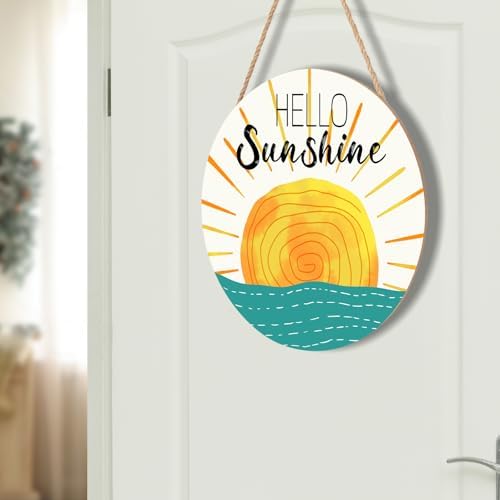 Summer Wreaths for Front Door Hello Sunshine Welcome Sign Summer Sunshine Decoration Wooden Door Hanger Sunset over Sea Farmhouse Hanging Plaque Sign for Home Porch Indoor Outdoor Outside 12”x12” - Image 7