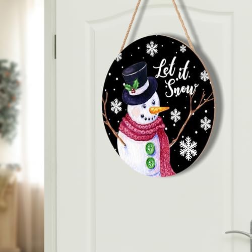 Winter Snowman Sign for Front Door Christmas Snowflake Wood Door Hanger 12"x12" Holiday Welcome Decorations Rustic Snowflakes Black Winter Wreath Wall Hanging Decoration for Home Wall Porch Yard Garden - Image 7