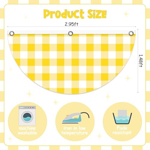 4 Pcs Yellow White Plaid Pleated Fan Flags, Yellow Gingham Bunting Fan Flag Decoration with Metal Grommet 1.5 x 3 Ft, Half Fan Flag Banner for Indoor Outdoor House Garden Patio Yard Decor - Image 5