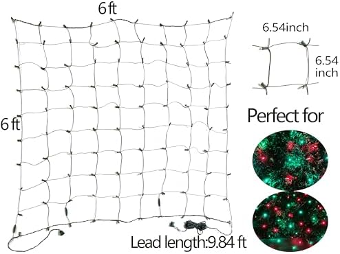 HISHINY LED Christmas Net Lights Outdoor,6ftx6ft 144LED Green Wire, Connectable Indoor Outdoor Bush Mesh Net Lights String for Halloween Christmas Party,Shrub,Yard,Tree（Red & Green） - Image 6