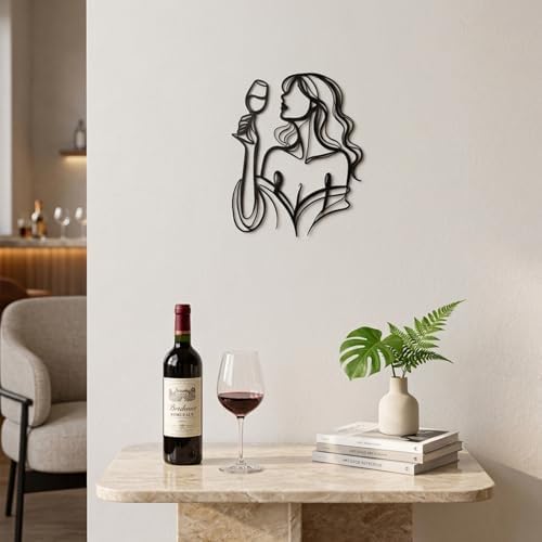 LIYAOLI Black Metal Wall Art Decor, 3D Woman Drinking Wine Sculpture for Bar, Kitchen - Image 5