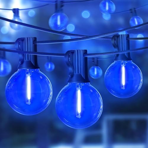 LAMPHOME 2PACK LED Outdoor String Lights, 26ft Patio Lights with 12+1 Edison Shatterproof Bulbs(1 Spare), UL Waterproof Connectable Dimmable Outside Lights for Backyard Porch Deck Garden Decor, Blue by ULL