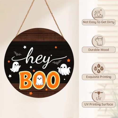 Halloween Decorations Sign for Front Door Halloween Outdoor Hanging Sign Decor Welcome Home Wreath Wooden Hanger Sign for Outside Indoor Porch Wall Decorations 12"X12" - Image 3