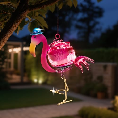 Solar Hanging Flamingo Lights LED Waterproof Powered Outdoor Garden Decor Light Unique Decorations for Sister Birthday Gardening Gifts for Mom Women Backyard Front Porch Balcony Yard Path by VBIOA