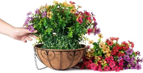 HyeFlora Artificial Faux Hanging Plants Flowers Basket for Summer Outdoor Outside Decoration, Fake Silk UV Sun Resistant Look Real Colorful Daisy Eucalyptus for Porch Home Patio Balcony Yard - Image 6