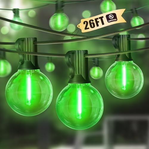 LAMPHOME LED Outdoor String Light, 26Feet Patio Lights with 12+1 Edison Shatterproof Bulbs(1Spare), UL Waterproof Outside Lights connectable Dimmable for Backyard Porch Decor,Green by ULL