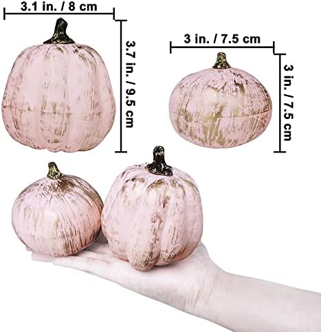 Winlyn 7 Pcs Assorted Artificial Gold Brushed Pink Pumpkins Rustic Decorative Foam Pumpkins for Fall Halloween Harvest Wedding Baby Shower Tabletop Centerpiece Mantel Kitchen Decoration - Image 3