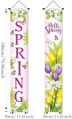 Nuxovilar Hello Spring Tulip Daisy Porch Banners 12x70 Inches Polyester - Image 2