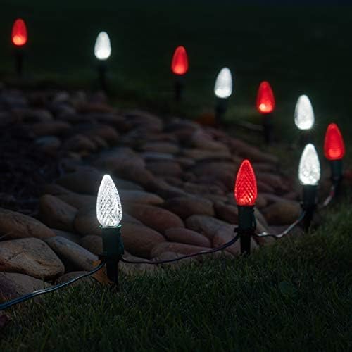 Wintergreen Lighting 50’ OptiCore LED Red and Cool White Pathway Christmas Lights, C9 Outdoor Candy Cane Walkway Lights, 5” Stakes, Green Wire - Image 5