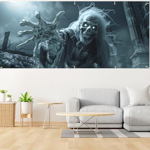 7 x 16 ft Halloween Garage Door Decorations Halloween decorations Witch Door Cover, Hanging Banner, Cauldron Backdrop Mural for Home, Outdoor, Indoor, Spooky Party, Wall, Window (Zombie, 7 x 16 ft) - Image 5