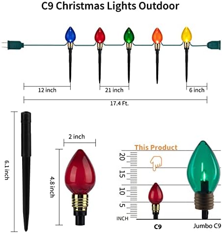 C9 Christmas Pathway Lights Outdoor, 17.4Ft 10 LED C9 Pathway Lights - Image 3