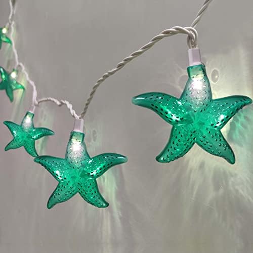 Ocean Themed Starfish String Lights 8.3Ft Marine Fairy String Lights 10 LED Green Starfish Lights, Waterproof Connectable Hanging Tropical Lights for Ocean Room Patio Garden Decor, Warm White by Wxuean