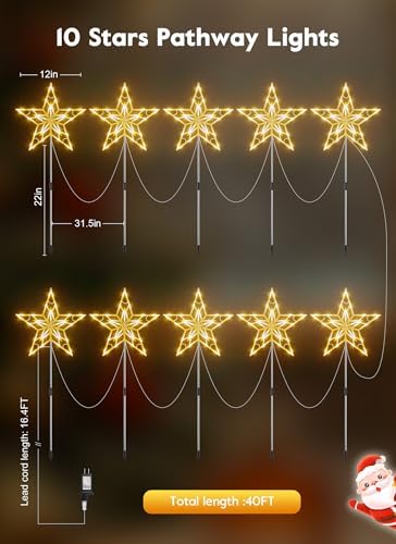 Brightown Pathway Lights Outdoor Christmas Decorations, Set of 10 Large Waterproof Stake Decorative Light for Outside Sidewalk Yard Lawn Path Walkway Driveway Marker Stake, Warm White - Image 5
