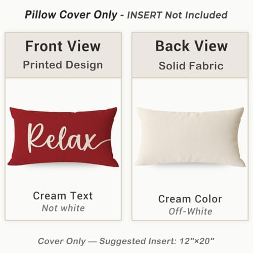 Relax Unwind Lumbar Throw Pillow Covers 12x20 Inch Set of 2, Red - Image 4