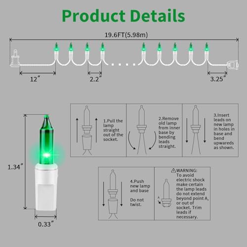 LAMPHOME Green St Patrick's Day Decorations Lights, 100 Count 19.6 Feet Incandescent Bulb Mini String Lights for Indoor Christmas Tree Garland Birthday Wedding Party Festival Decoration, White Wire - Image 3