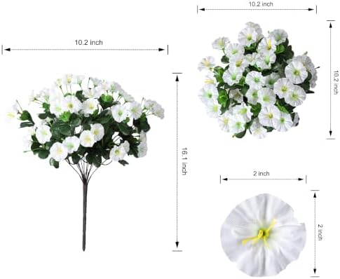 HyeFlora Artificial Flowers for Outdoors Fake Plants Outside Decoration, 4 Bundles Silk White Morning Glory UV Resistant Look Real Faux Flowers for Planter Front Door Porch Patio Yard Gardens Balcony - Image 6