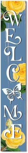 Blue Spring Summer Yellow Rose Wooden Sign 20x120cm Welcome Sign Porch Leaner Spring Decoration for Front Door Porch Yard Deck Patio Farmhouse Vertical Decorn, Spring Decor for Home by Ymaotrade
