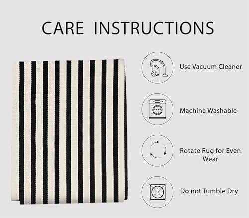 IOHOUZE 4x6 Striped Outdoor Rug, Washable Front Porch, Black Beige - Image 5