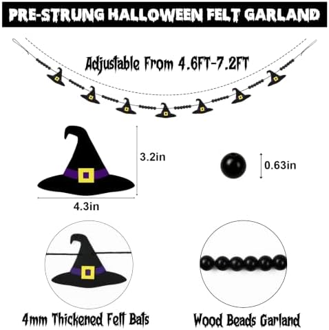CESOF Halloween Garland Witch Hat Decorations, Adjustable Hanging Garland - Image 2