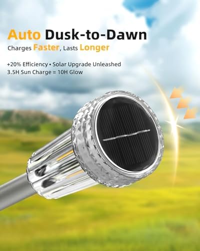 DERAYSION 12 Pack Solar Pathway Lights Outdoor, Solar Powered Garden Lights Auto On/Off, Waterproof Stainless Steel Pole Landscape Lighting for Path, Yard, Walkway, Driveway Decor - Warm White - Image 3