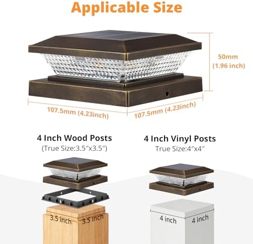 Mlambert 4x4 Solar Post Cap Lights Outdoor 4 Pack, Waterproof Solar Fence Light for Wooden/Vinyl Post, 2 Color Outside Deck Patio Porch Decor, Brown - Image 4