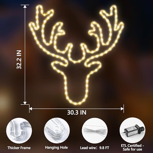 Jyoiat 32-Inch Christmas Reindeer Lights Outdoor with Timer Wall Decor - Image 3