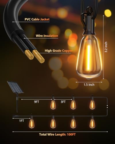 Brightown 100FT Solar String Lights Outdoor, 31+2 Shatterproof LED Bulbs - Image 6