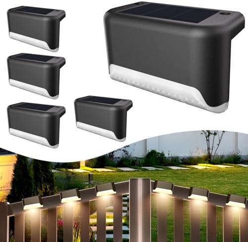 BKBB PPBB Solar Deck Lights Outdoor, 4 Pcs Solar Step Lights, Waterproof LED Solar Lights for Outdoor Stairs, Step, Fence, Yard, Patio, Railing, Garden and Pathway by Unknown