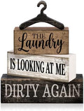 Moucuny 4 Pcs Farmhouse Laundry Room Decor and Accessories Stacked Blocks by Moucuny