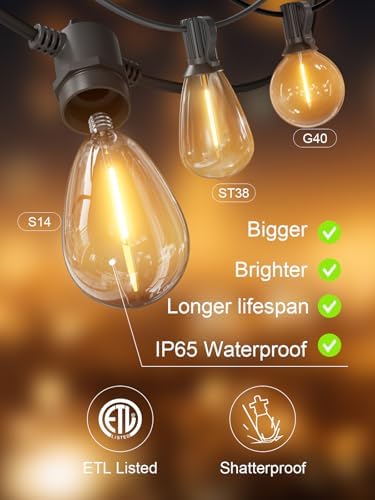 Svater Outdoor String Lights 150 FT, Patio Lights for Outside with Shatterproof Bulbs, IP65 Waterproof Commercial Grade LED Hanging Light for Backyard Bistro Market Cafe, Black - Image 6