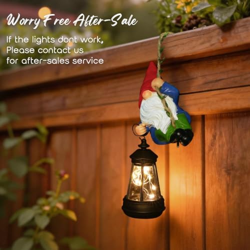 Solar Hanging Gnome Garden Statues Funny Climbing Gnome with LED Lantern - Image 6