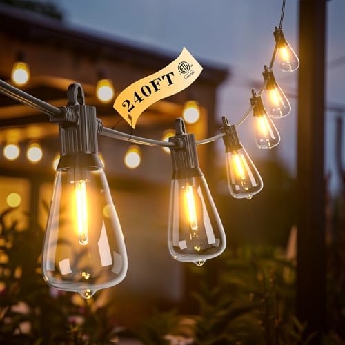 Kawaya 240FT String Lights for Outdoor Patio Waterproof LED Outside Lighting Commercial Grade 120+4 Bulbs Shatterproof Vintage String Lights for Outside Yard Balcony Bistro Porch Gazebo (120FTx2) by KAWAYA