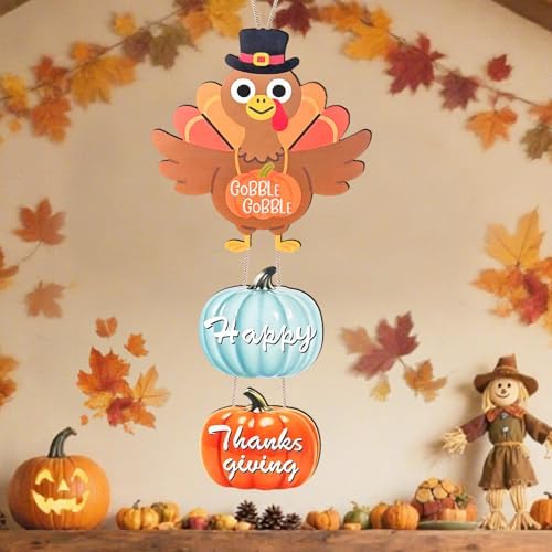 EpcrenAra Thanksgiving Door Hanging Sign Decorations, Wooden Fall Wall Hanger Decor Turkey Pumpkin Wreath Front Door Signs for Porch Wall Indoor Outdoor Deco - Image 4