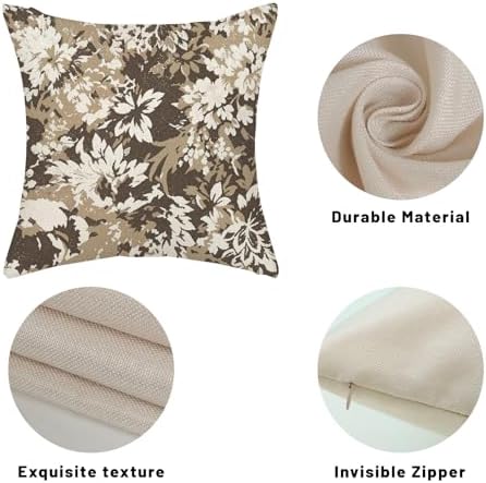 Boho Outdoor Beiga Brown Floral Vintage Pillow Covers 18x18 Set of 2 - Image 7