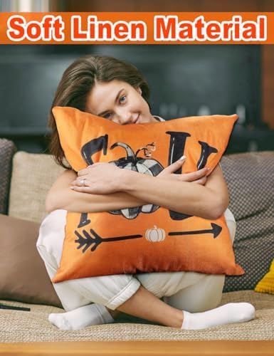 TOYPOPOR Fall Decorations Pillow Covers Double-Side Printing 16'' x 16'' Set of 4, Pumpkins Thankful Blessed Buffalo Plaid Fallen Leaves Thanksgiving Throw Cushion Cases for Outdoor Indoor Home Decor - Image 6