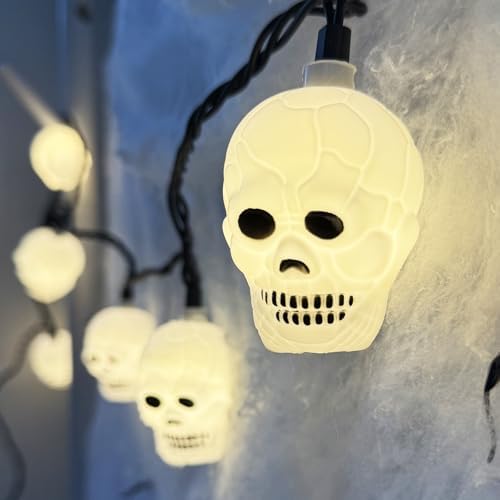 8.5Ft Halloween White Skull String Lights Outdoor, Halloween Decoration String Lights with 10 LED Skeleton Lights Waterproof, Hanging Holiday Lights for Indoor/Outdoor Yard Porch Patio Party Decor by Kivonfa